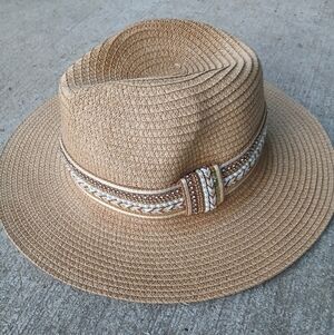 Marcus Adler New York Stylish Tan Straw Hat with Braided Band One Size